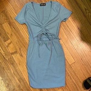 Blue Mini Dress with tie and cutout in middle